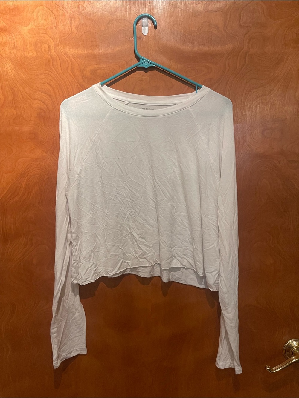 American Eagle White Long-Sleeve Lightweight Crop Top